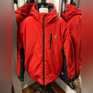 Spyder Men’s Red & Black Hooded, Zippered Winter Jacket, Size Large